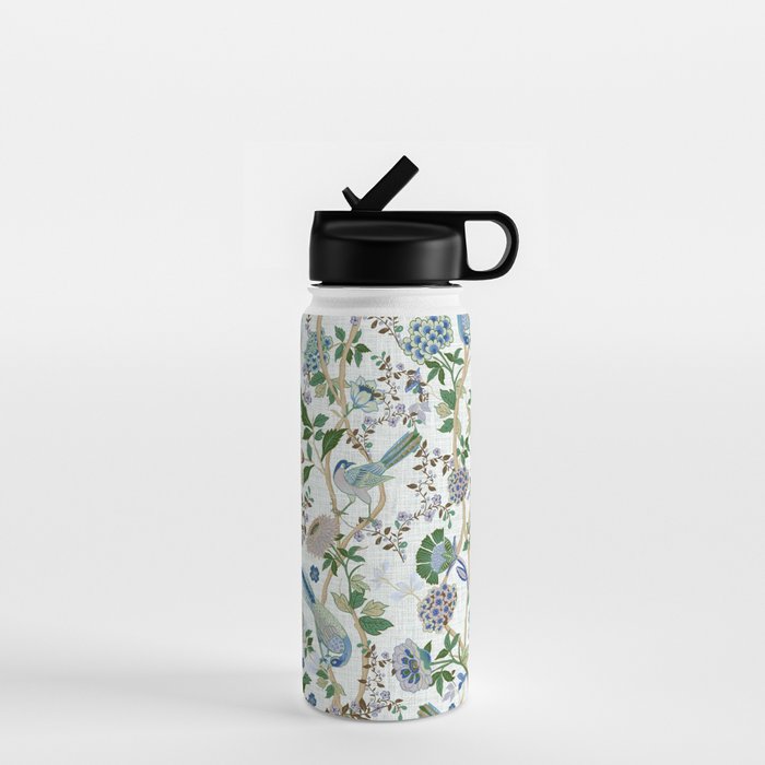 Chinoiserie birds peacock flowers leaves, romantic, vintage, retro, cozy heirloom Water Bottle Gallery Image 1