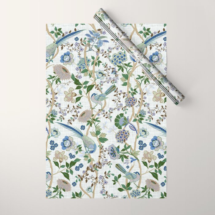 Chinoiserie birds peacock flowers leaves, romantic, vintage, retro, cozy heirloom Wrapping Paper Gallery Image 1