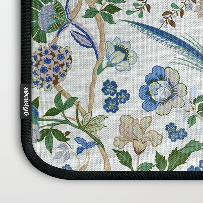 Chinoiserie birds peacock flowers leaves, romantic, vintage, retro, cozy heirloom Laptop Sleeve Gallery Image 3