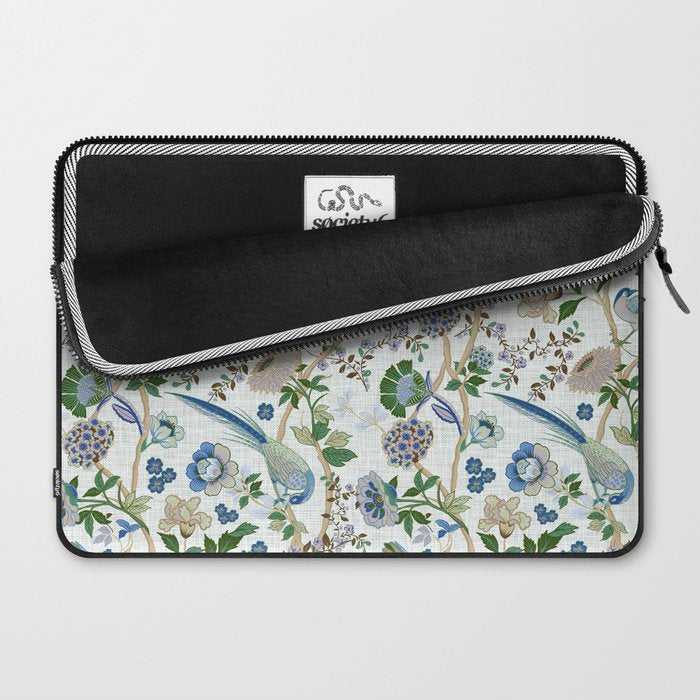 Chinoiserie birds peacock flowers leaves, romantic, vintage, retro, cozy heirloom Laptop Sleeve Gallery Image 2