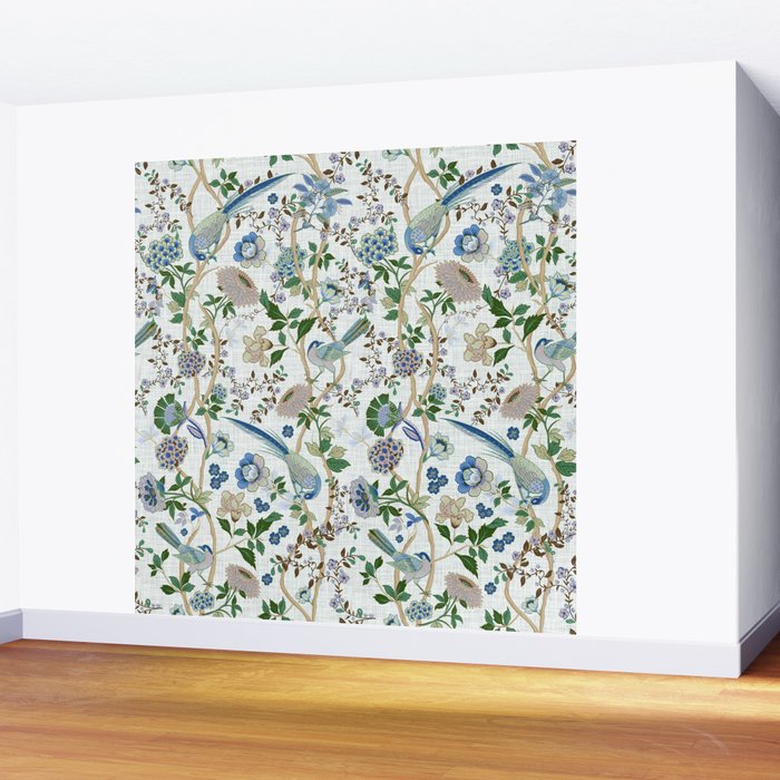 Chinoiserie birds peacock flowers leaves, romantic, vintage, retro, cozy heirloom Wall Mural Gallery Image 2