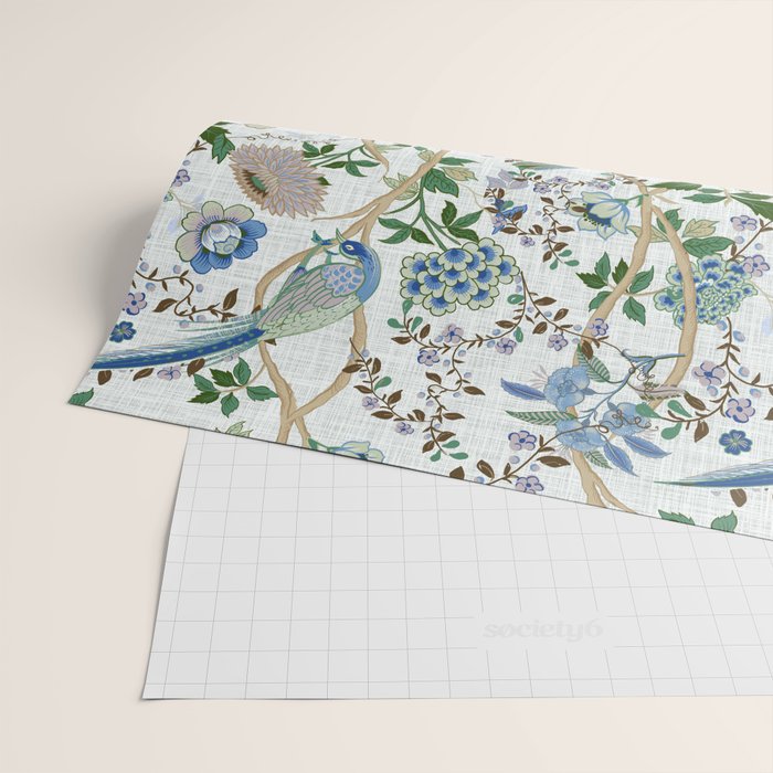 Chinoiserie birds peacock flowers leaves, romantic, vintage, retro, cozy heirloom Wrapping Paper Gallery Image 2