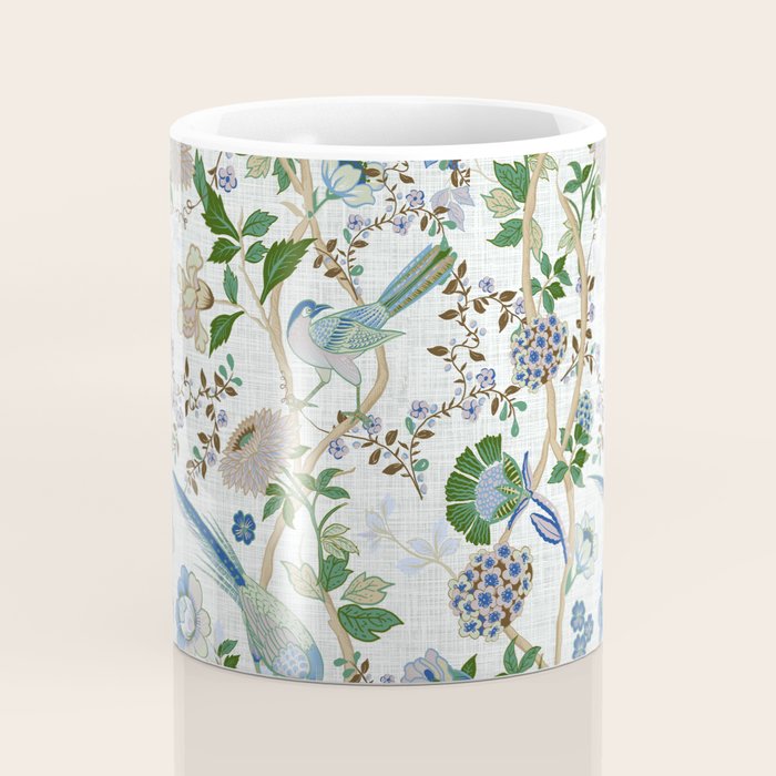 Chinoiserie birds peacock flowers leaves, romantic, vintage, retro, cozy heirloom Coffee Mug Gallery Image 4