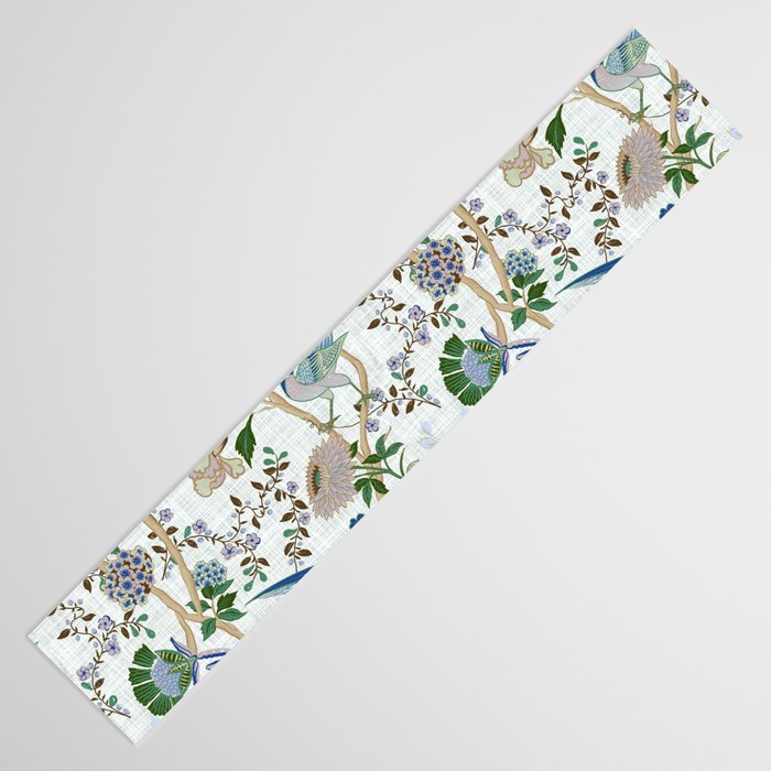 Chinoiserie birds peacock flowers leaves, romantic, vintage, retro, cozy heirloom Table Runner Gallery Image 3