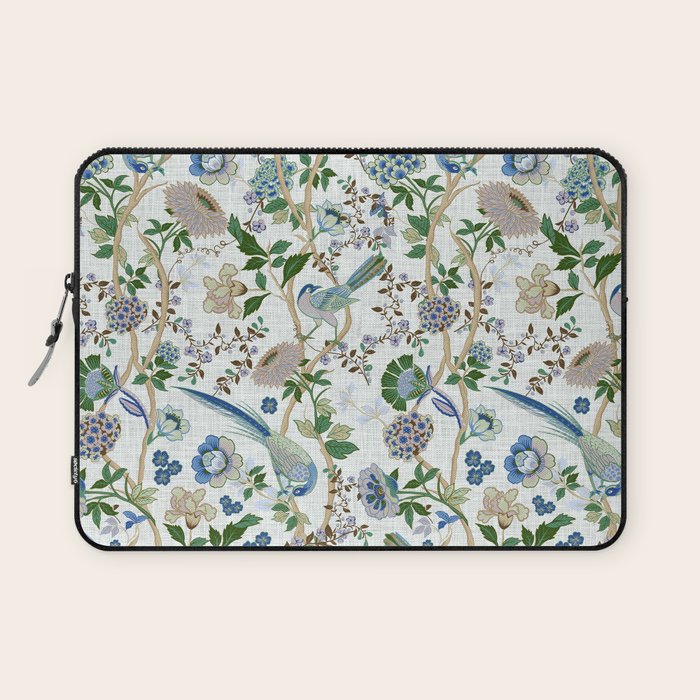 Chinoiserie birds peacock flowers leaves, romantic, vintage, retro, cozy heirloom Laptop Sleeve Gallery Image 1