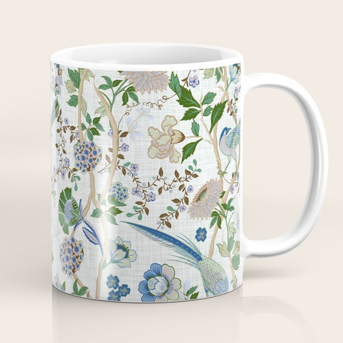 Chinoiserie birds peacock flowers leaves, romantic, vintage, retro, cozy heirloom Coffee Mug Gallery Image 1