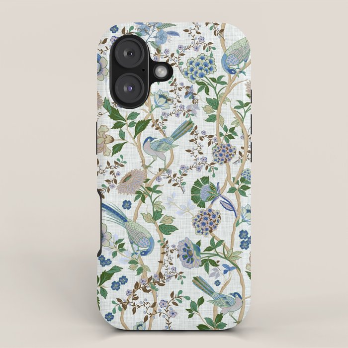 Chinoiserie birds peacock flowers leaves, romantic, vintage, retro, cozy heirloom iPhone Case Gallery Image 1