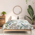 Chinoiserie birds peacock flowers leaves, romantic, vintage, retro, cozy heirloom Comforter Gallery Image 3