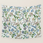 Chinoiserie birds peacock flowers leaves, romantic, vintage, retro, cozy heirloom Wall Tapestry Gallery Image 4