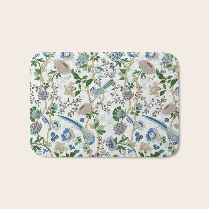 Chinoiserie birds peacock flowers leaves, romantic, vintage, retro, cozy heirloom Bath Mat Gallery Image 1