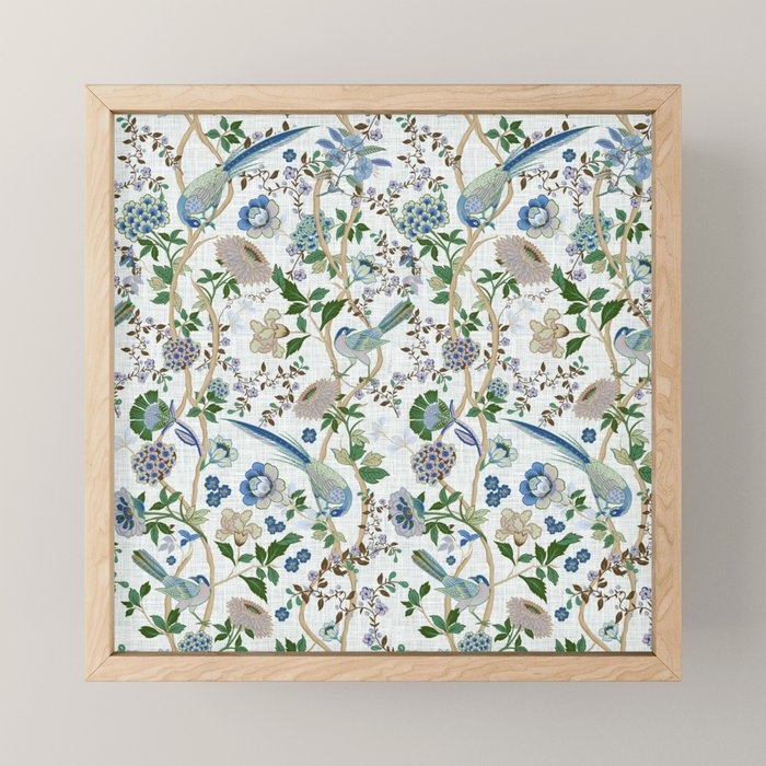 Chinoiserie birds peacock flowers leaves, romantic, vintage, retro, cozy heirloom Mini Art Print Gallery Image 1