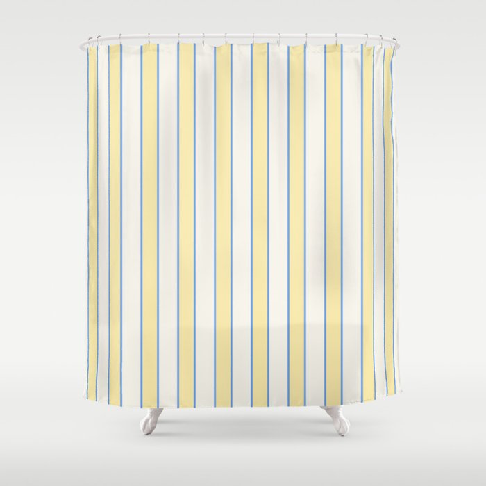 Elegant Cabana Stripe Yellow And Blue Retro Boho Coastal Beach Vibe Shower Curtain Gallery Image 1