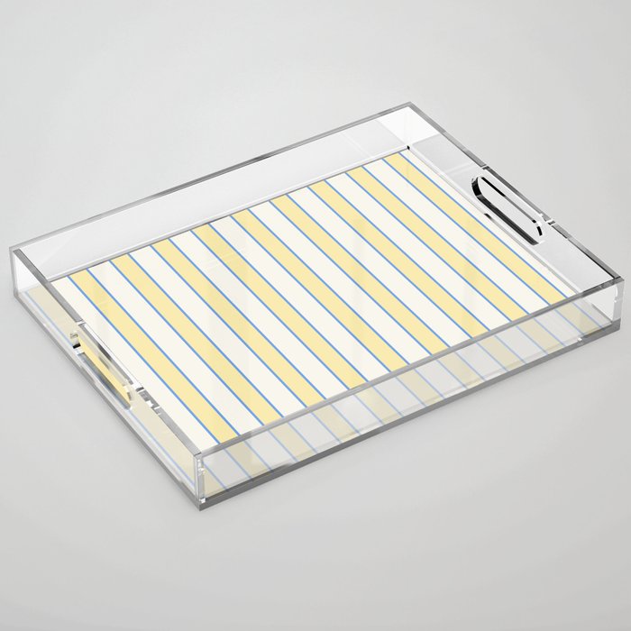 Elegant Cabana Stripe Yellow And Blue Retro Boho Coastal Beach Vibe Acrylic Tray Gallery Image 1