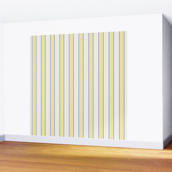 Elegant Cabana Stripe Yellow And Blue Retro Boho Coastal Beach Vibe Wall Mural Gallery Image 2