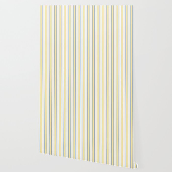 Elegant Cabana Stripe Yellow And Blue Retro Boho Coastal Beach Vibe Wallpaper Gallery Image 2