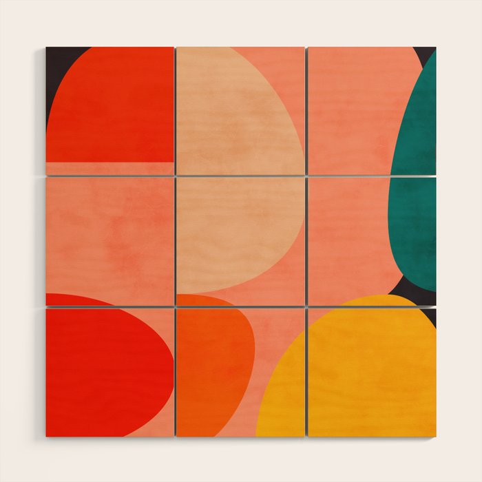geometry shape mid century organic blush curry teal Wood Wall Art Gallery Image 1