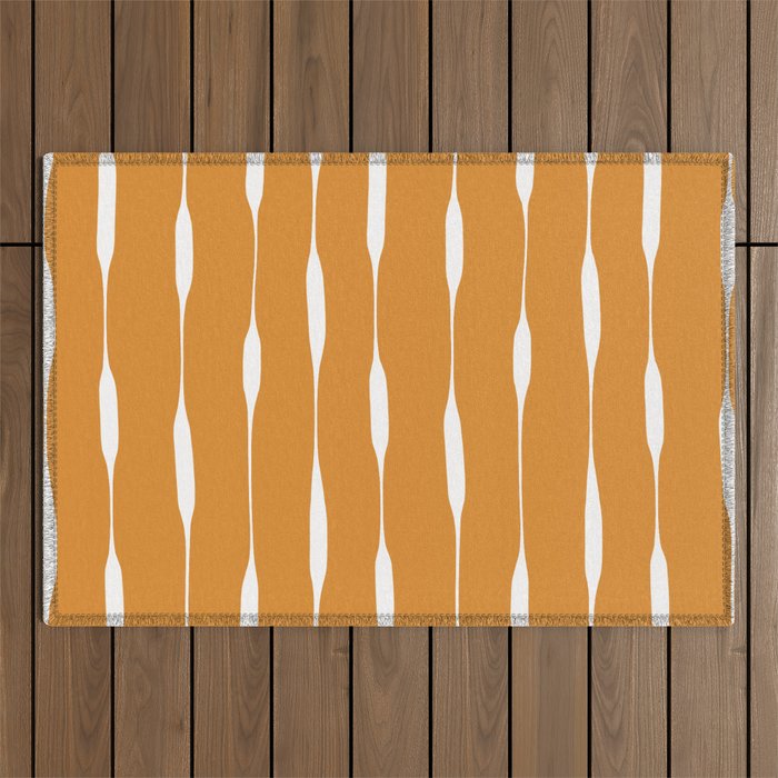 Ochre Threaded Stripes Painted Pattern Outdoor Rug Gallery Image 1