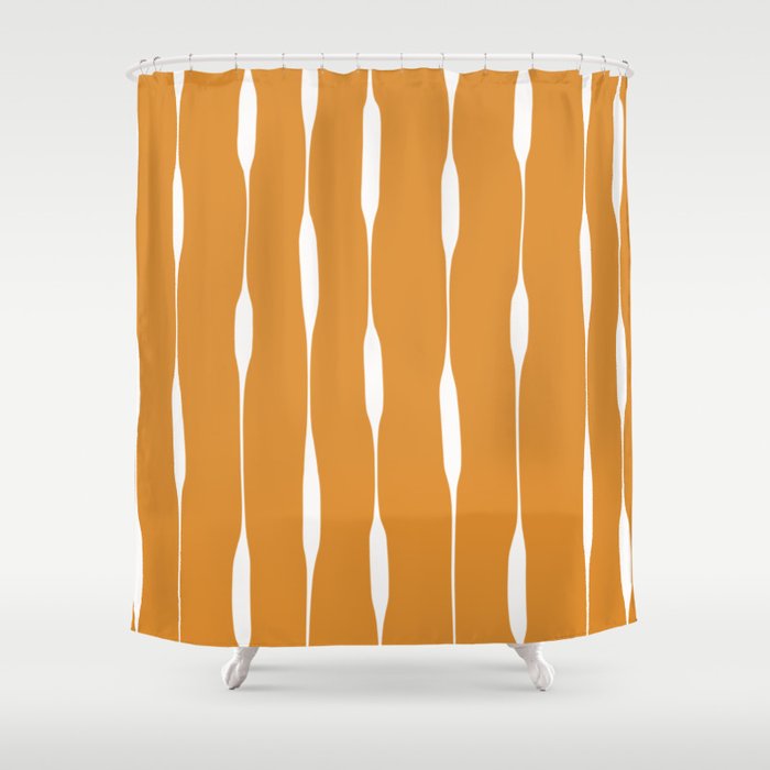 Ochre Threaded Stripes Painted Pattern Shower Curtain Gallery Image 1