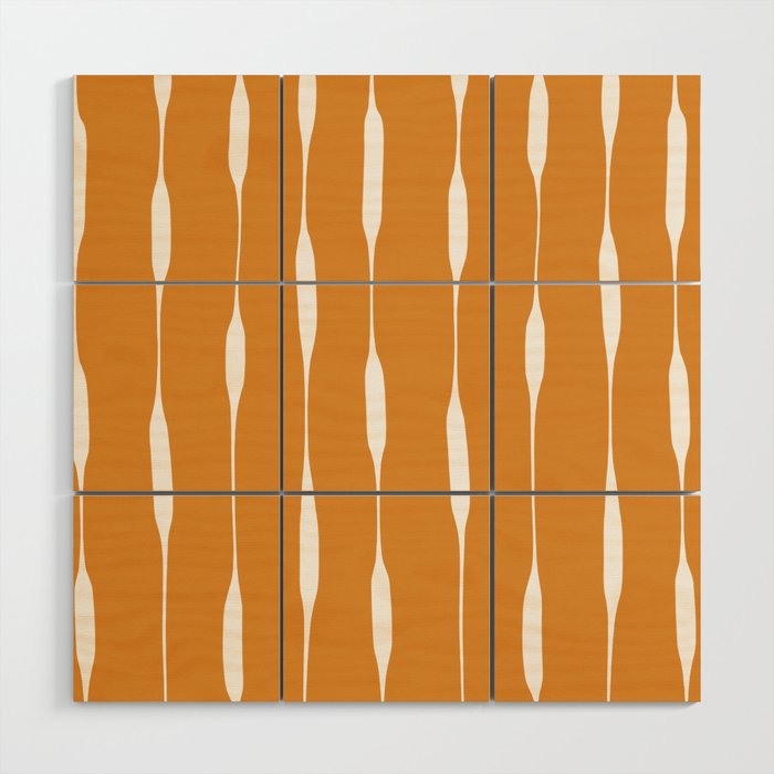 Ochre Threaded Stripes Painted Pattern Wood Wall Art Gallery Image 1