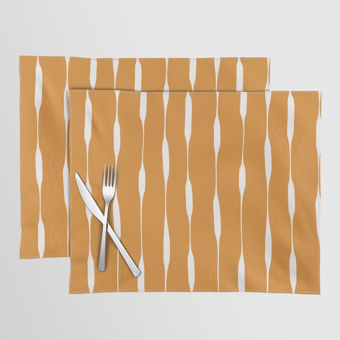 Ochre Threaded Stripes Painted Pattern Placemat Gallery Image 1