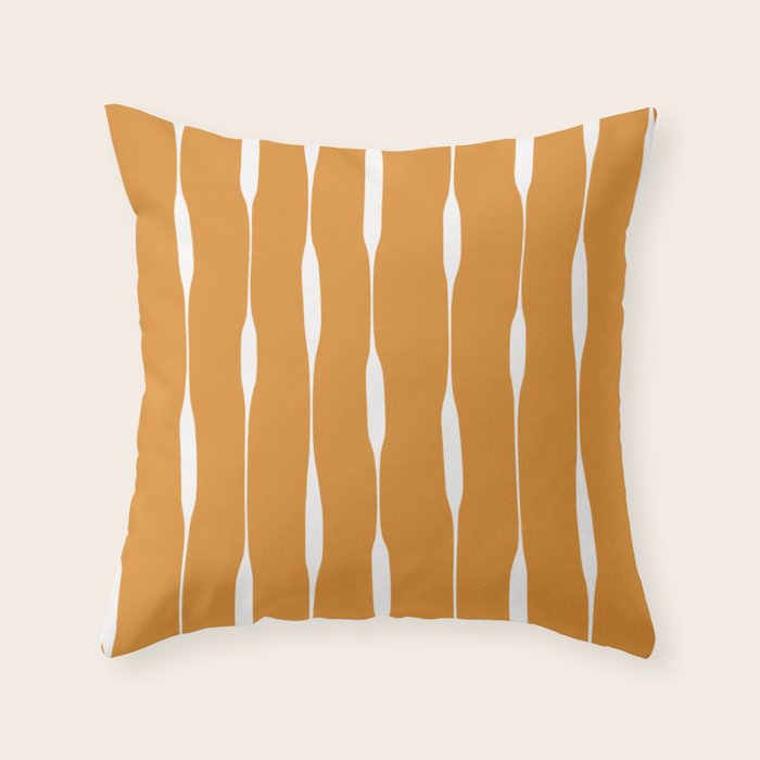 Ochre Threaded Stripes Painted Pattern Throw Pillow Gallery Image 1