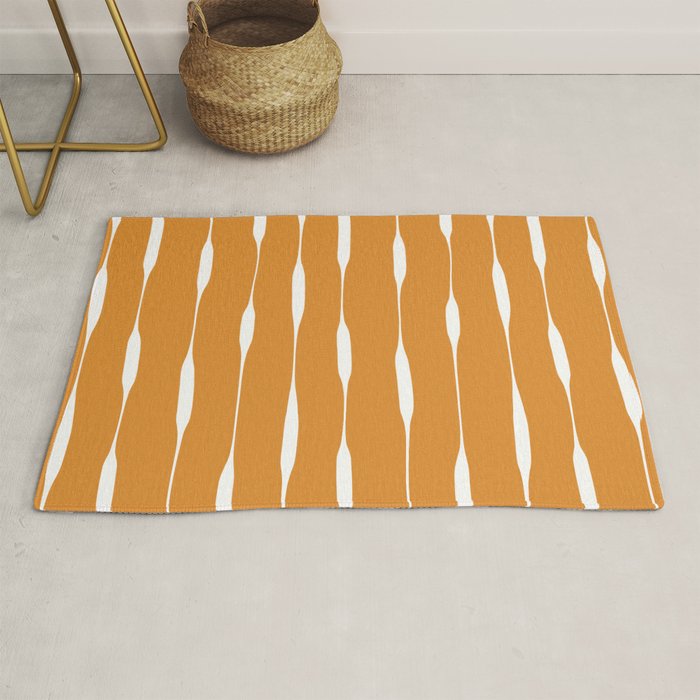 Ochre Threaded Stripes Painted Pattern Rug Gallery Image 1