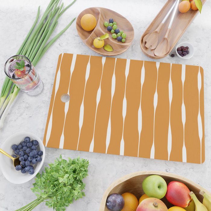 Ochre Threaded Stripes Painted Pattern Cutting Board Gallery Image 2