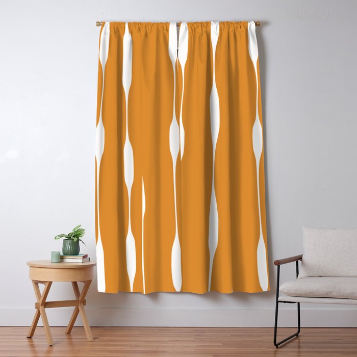 Ochre Threaded Stripes Painted Pattern Window Curtain Gallery Image 5