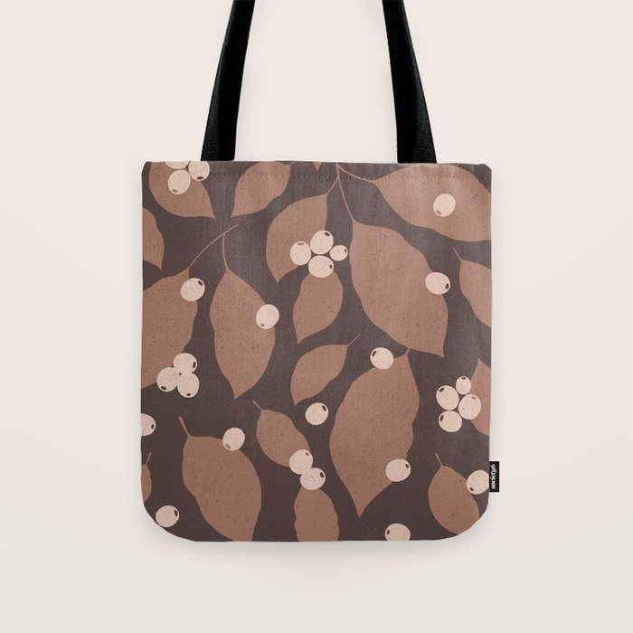 Coffee Leaves and Berries - Mocha Mousse Dark Tote Bag Gallery Image 1