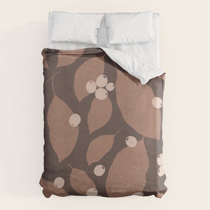 Coffee Leaves and Berries - Mocha Mousse Dark Duvet Cover Gallery Image 6
