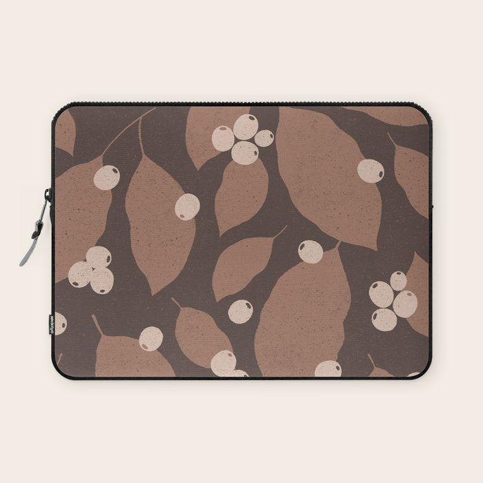Coffee Leaves and Berries - Mocha Mousse Dark Laptop Sleeve Gallery Image 1