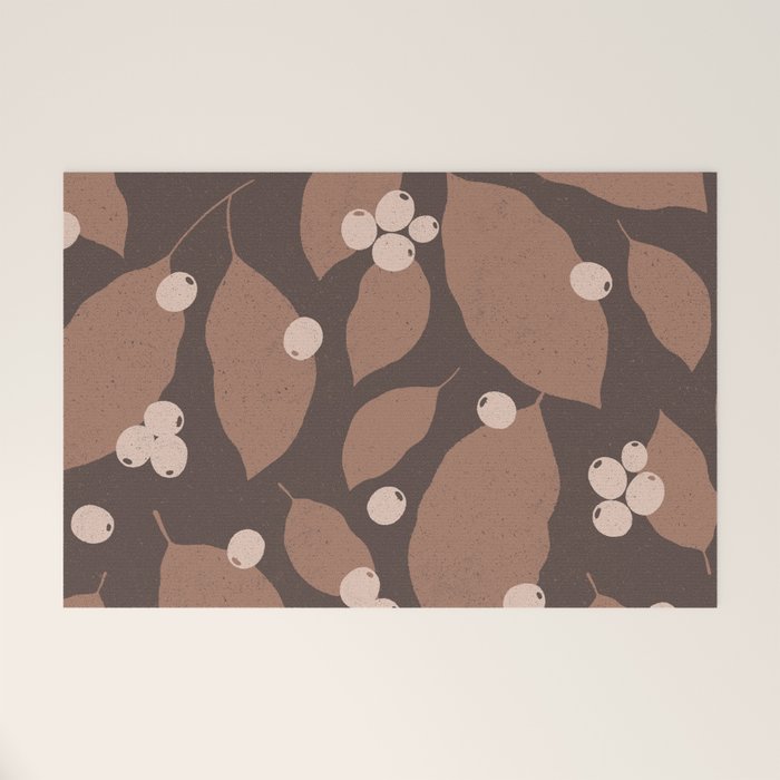 Coffee Leaves and Berries - Mocha Mousse Dark Welcome Mat Gallery Image 1