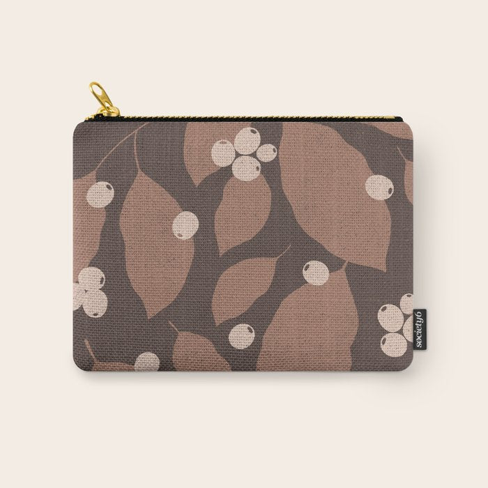 Coffee Leaves and Berries - Mocha Mousse Dark Carry All Pouch Gallery Image 1