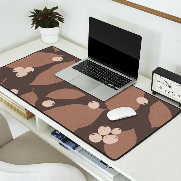 Coffee Leaves and Berries - Mocha Mousse Dark Desk Mat Gallery Image 2