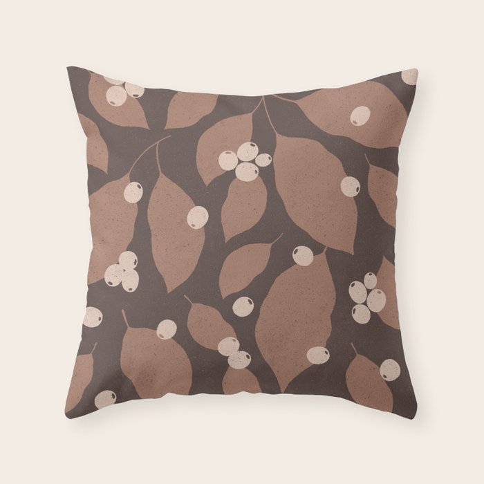 Coffee Leaves and Berries - Mocha Mousse Dark Throw Pillow Gallery Image 6