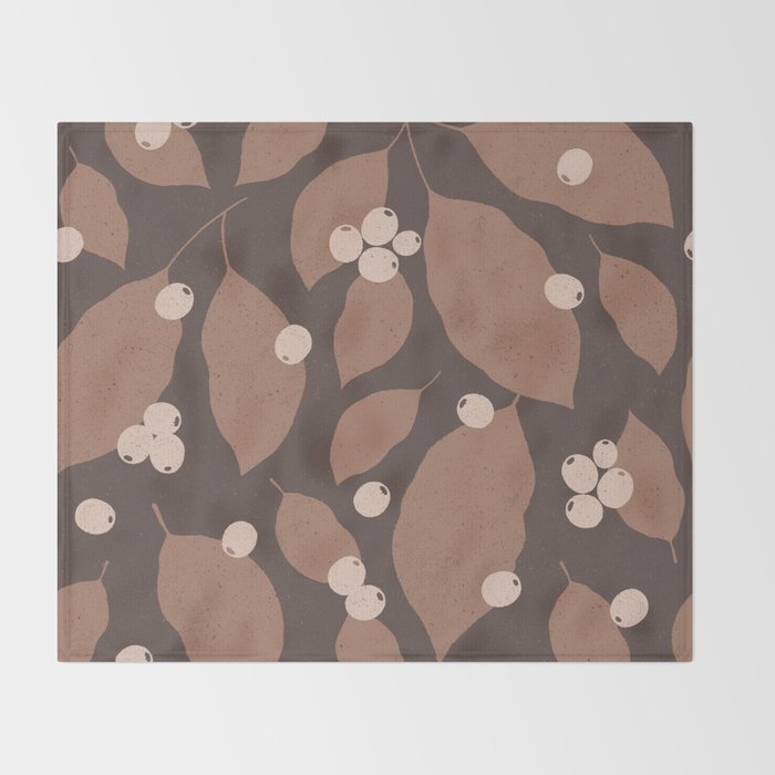 Coffee Leaves and Berries - Mocha Mousse Dark Throw Blanket Gallery Image 2
