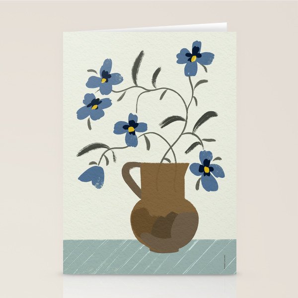  naive illustration of blue flowers in a jug Stationery Card Gallery Image 2