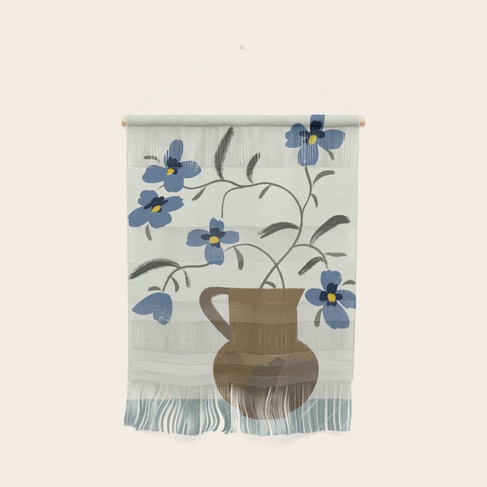  naive illustration of blue flowers in a jug Wall Hanging Gallery Image 1