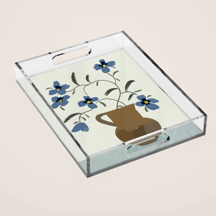  naive illustration of blue flowers in a jug Acrylic Tray Gallery Image 1