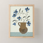  naive illustration of blue flowers in a jug Mini Art Print Gallery Image 1