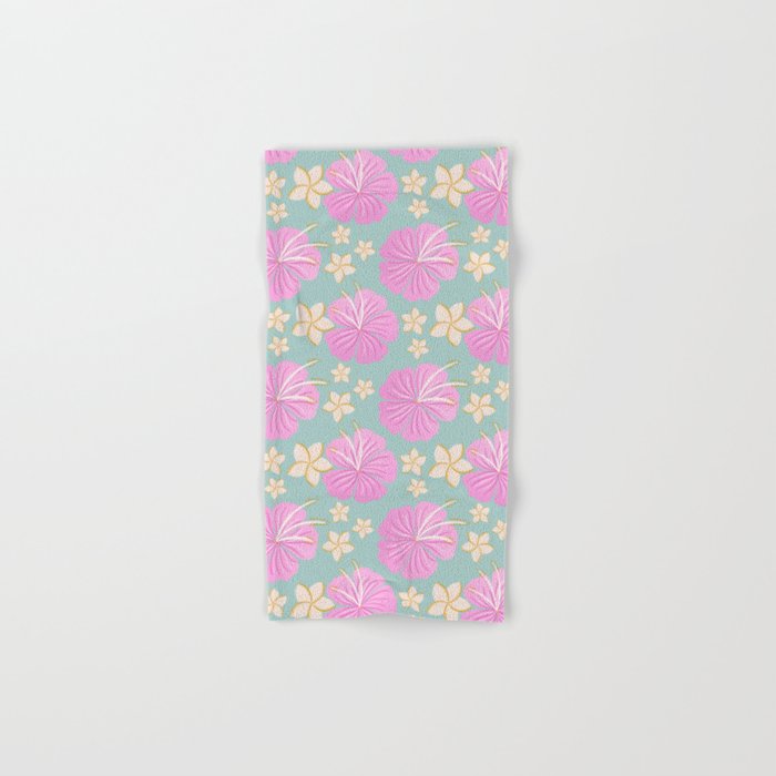 Pink and turquoise hibiscus flowers pattern Bath Towel Gallery Image 1