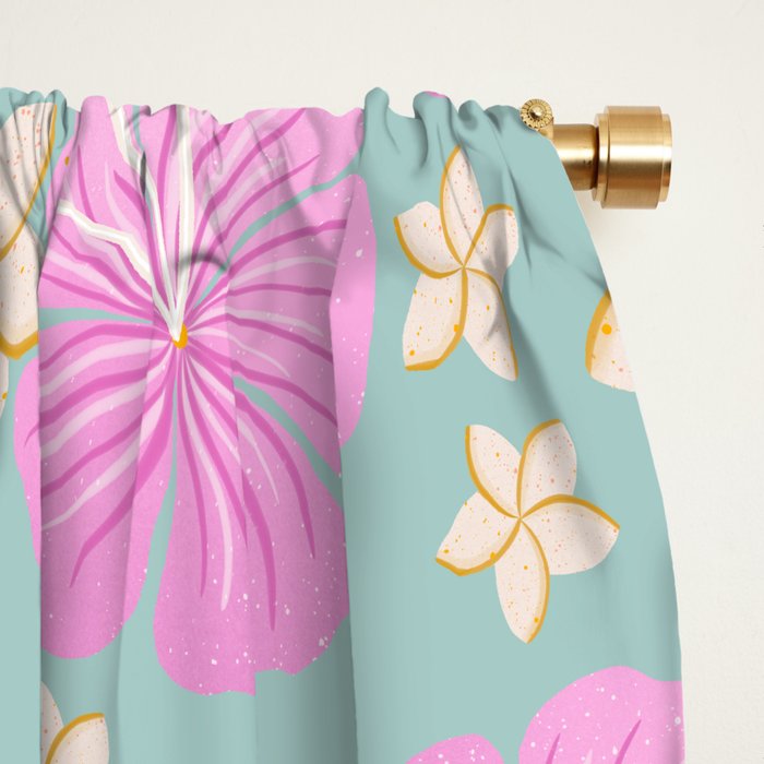 Pink and turquoise hibiscus flowers pattern Window Curtain Gallery Image 2