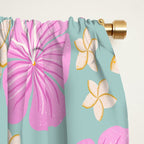 Pink and turquoise hibiscus flowers pattern Window Curtain Gallery Image 2