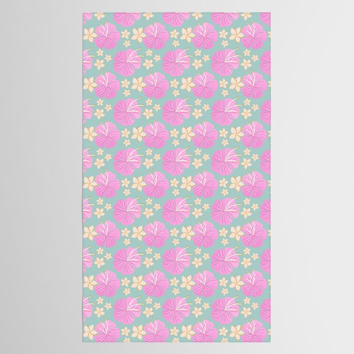 Pink and turquoise hibiscus flowers pattern Tablecloth Gallery Image 2