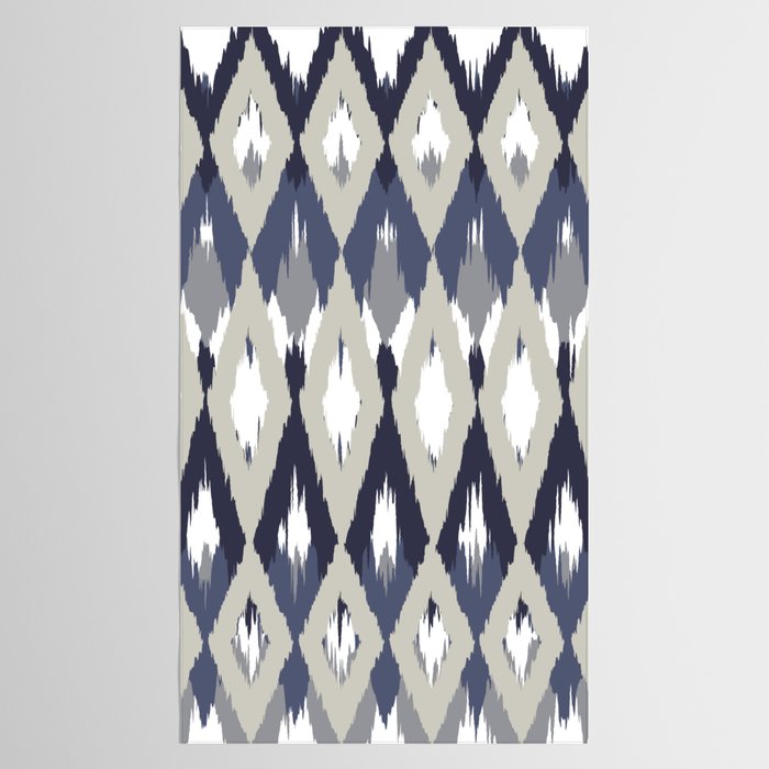 Festive, Boho Art, Geometric, Ikat Pattern, Blue and Gray Tablecloth Gallery Image 2