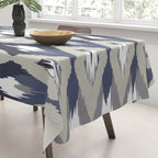 Festive, Boho Art, Geometric, Ikat Pattern, Blue and Gray Tablecloth Gallery Image 3