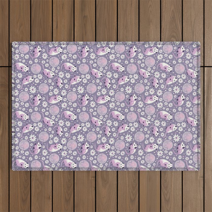 Disco Opossums and Daisies  Retro Pattern Outdoor Rug Gallery Image 1