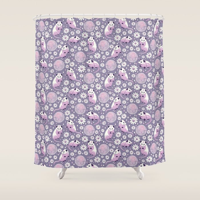 Disco Opossums and Daisies  Retro Pattern Shower Curtain Gallery Image 1