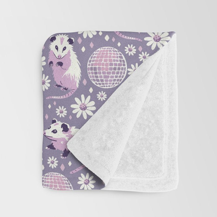 Disco Opossums and Daisies  Retro Pattern Throw Blanket Gallery Image 3