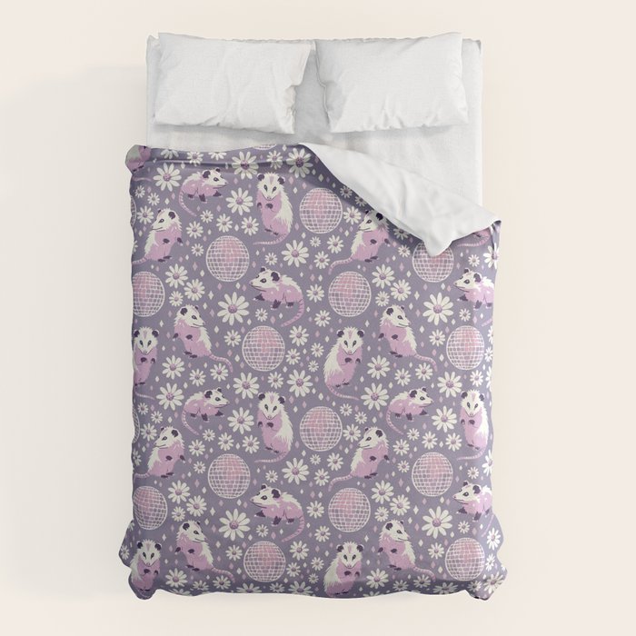 Disco Opossums and Daisies  Retro Pattern Duvet Cover Gallery Image 6